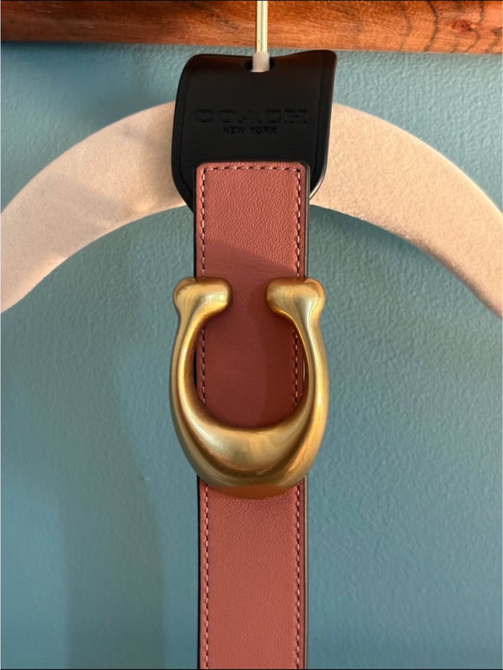 Coach Women's Leather Belt with Signature Gold Hardware - Reversible melon/black